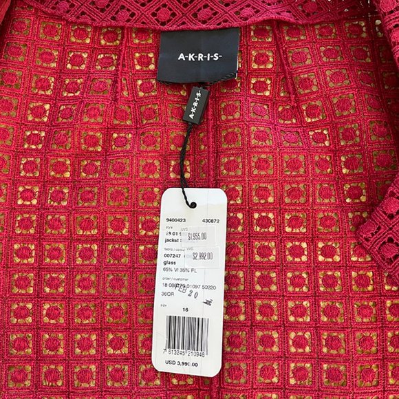 AKRIS - Brand New Red Stickerel - Embroidery Jacket - Sz 16 - Picture 8 of 12